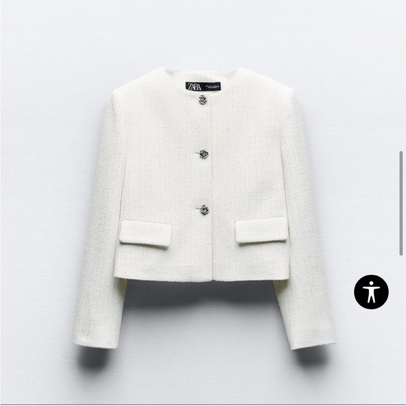 ZARA Structured Metallic Thread Cropped Jacket - Picture 3 of 13